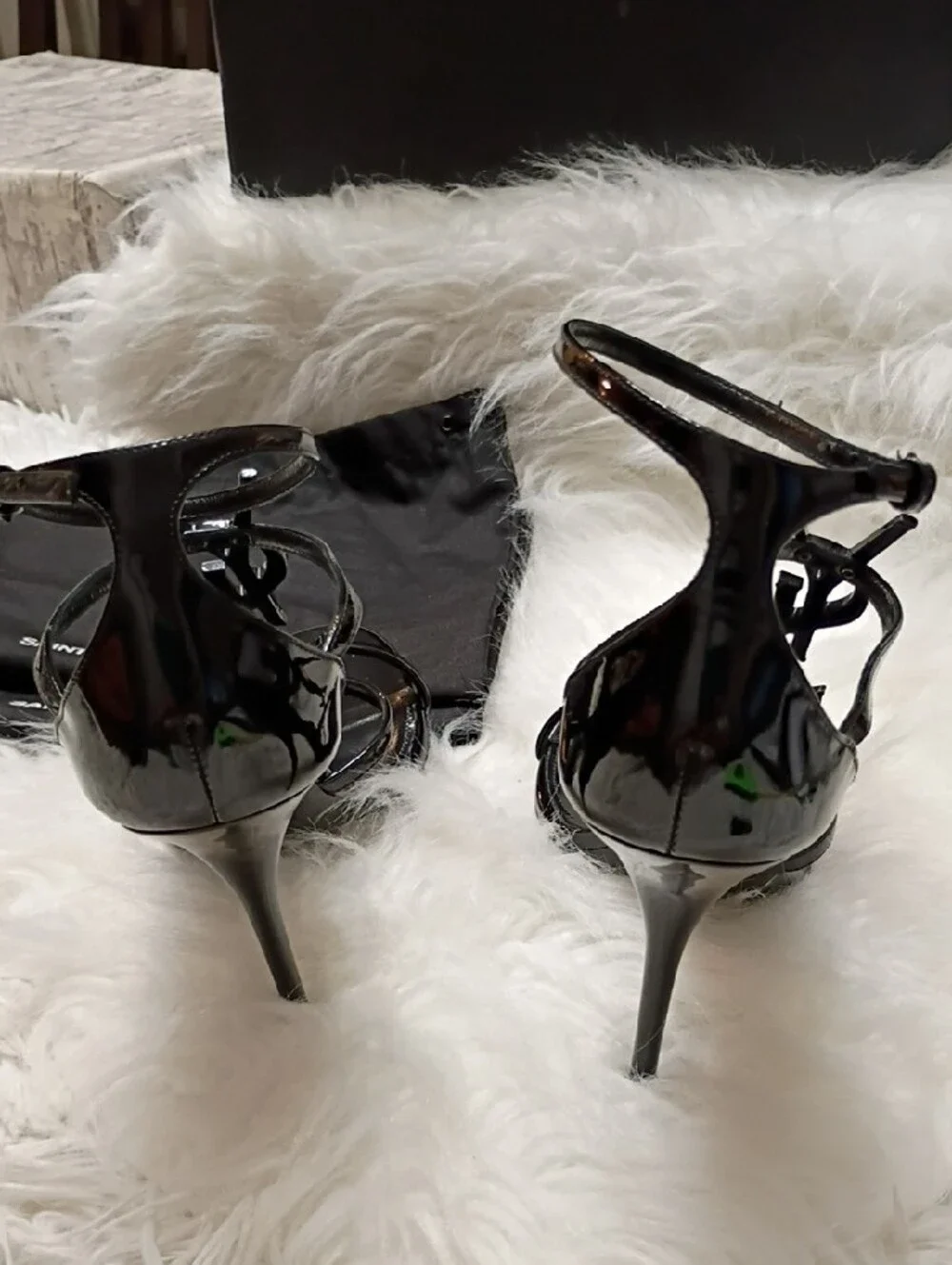 New Saint Laurent Cassandra Black Patent Leather Strappy High Heel Sandals EU 38 - Picture 12 of 16